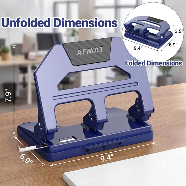 Alt view image 7 of 7 - 3 Hole Punch Heavy Duty, 40-Sheet Three Hole Puncher for Binder, 50% Reduced Effort Paper Punch, 10K+ Uses, Office Metal Hole Puncher 3 Ring w/Large Tray, Bulit-in S.S. Paper Guide, HPX2(Blue)