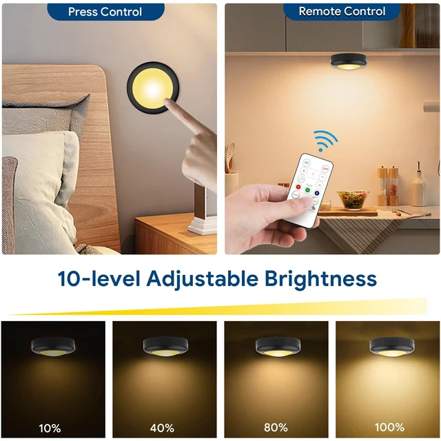 Alt view image 3 of 7 - 3 Pack LED Puck Lights Remote Control 16 Color Changeable Under Cabinet Lights, Battery Operated Lights Night Light with Dimmer & Timmer for Closet Bedroom Kitchen, Black