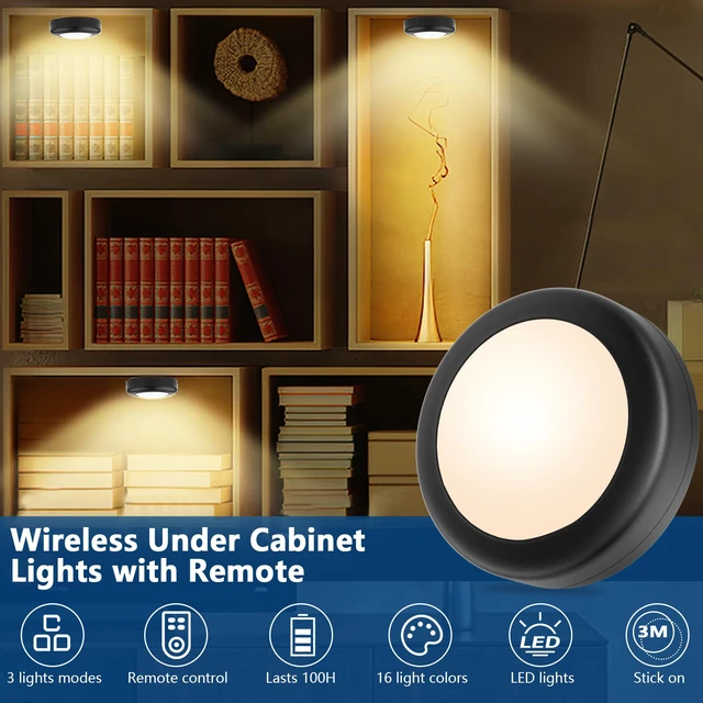Alt view image 2 of 7 - 3 Pack LED Puck Lights Remote Control 16 Color Changeable Under Cabinet Lights, Battery Operated Lights Night Light with Dimmer & Timmer for Closet Bedroom Kitchen, Black