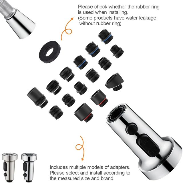 Alt view image 3 of 7 - Kitchen Faucet Spray Head Replacement with 15 Adapters, Plastic Spray Nozzle for Kitchen Faucet 3 Modes, Compatible with American Standard Faucets, Pause Mode (Chrome)