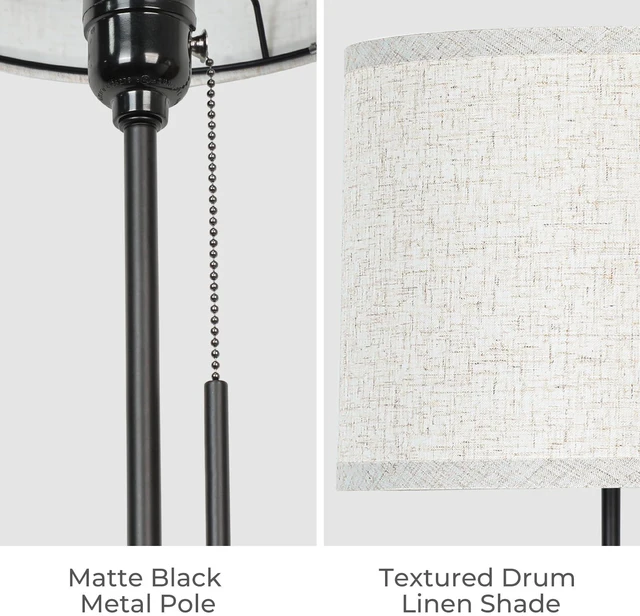 Alt view image 7 of 7 - 53"-63" Adjustable Floor Lamp, Anti-tip Base, Pull Chain Black Standing Lamp for Living Room, Tall Pole Lamp for Bedroom Office Reading Corner Home Decor Gift, Bulb Not Included