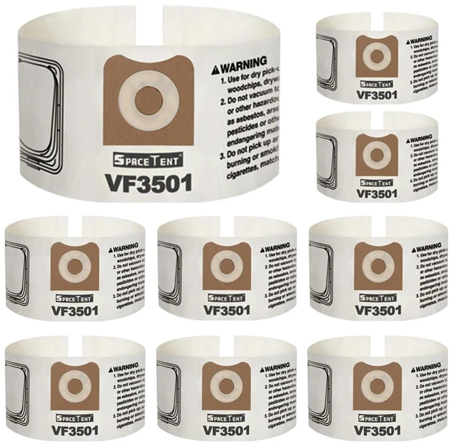 Main image of 9 Pack VF3501 Shop Vac Bags for Ridgid 3, 4, 4.5 Gallon Wet/Dry Vacuums Fit RIDGID Vacs Models# WD4070 WD4080 WD4550, Size C High Efficiency Dust Filter Bags, No Suction Loss, Part # 23738 WS32045F