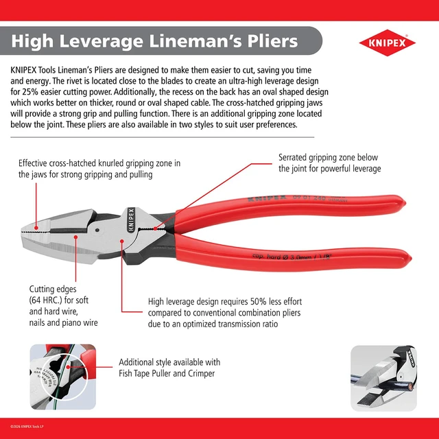 Alt view image 4 of 7 - Tools - High Leverage Lineman's, New England Head, Multi-Component (0902240SBA), 9 inches