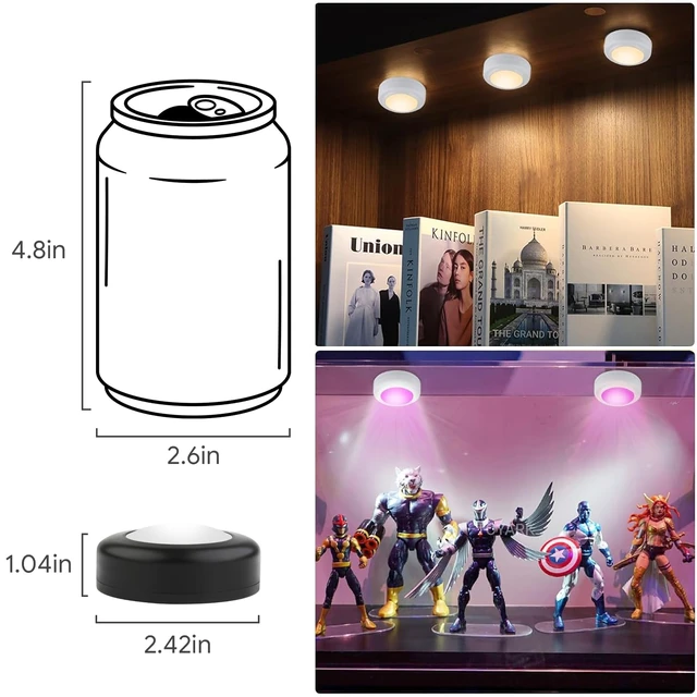 Alt view image 6 of 7 - 3 Pack LED Puck Lights Remote Control 16 Color Changeable Under Cabinet Lights, Battery Operated Lights Night Light with Dimmer & Timmer for Closet Bedroom Kitchen, Black