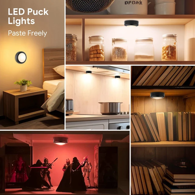 Alt view image 7 of 7 - 3 Pack LED Puck Lights Remote Control 16 Color Changeable Under Cabinet Lights, Battery Operated Lights Night Light with Dimmer & Timmer for Closet Bedroom Kitchen, Black