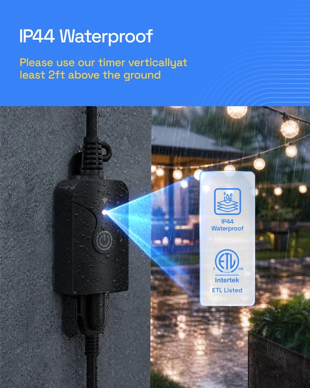 Alt view image 3 of 7 - Outdoor Smart WiFi Plug, Heavy Duty 1 Grounded Outlet Timer, 2 Pack IP44 Weatherproof Timer Outlet with App Wireless Remote Control, Works with Alexa & Google Assistant, 2.4GHz