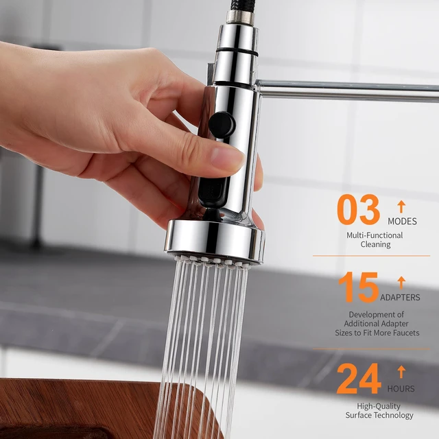 Alt view image 5 of 7 - Kitchen Faucet Spray Head Replacement with 15 Adapters, Plastic Spray Nozzle for Kitchen Faucet 3 Modes, Compatible with American Standard Faucets, Pause Mode (Chrome)