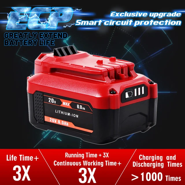 Alt view image 3 of 7 - Upgrade 20V 6.0Ah Replacement Battery for Craftsman 20V Battery V20 Lithium Ion Battery for CMCB205 CMCB204 CMCB206 CMCB202 CMCB201 20V Cordless Power Tools