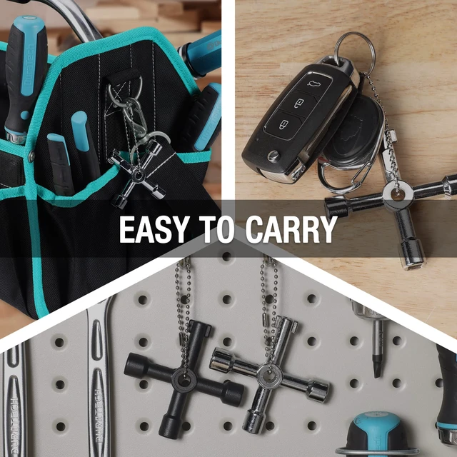 Alt view image 5 of 7 - 4 Way Utility Key, 2-Pack Multi-functional Water Key Set, For Valve, Faucet, and Spigots