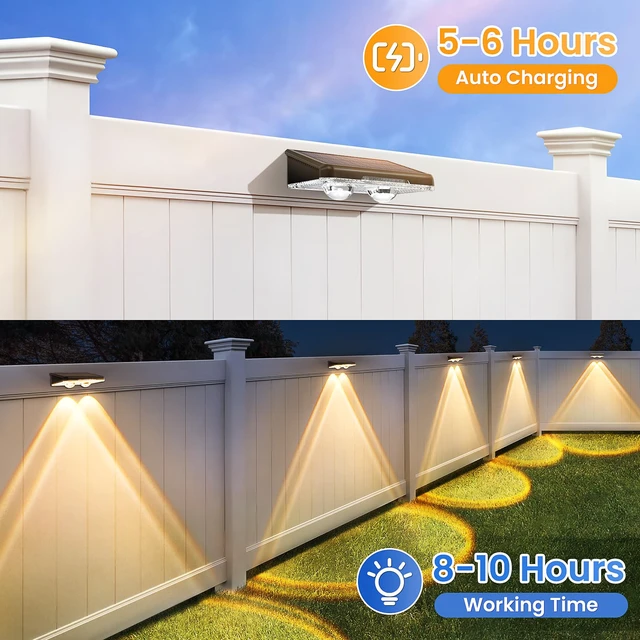 Alt view image 5 of 7 - Solar Fence Lights Outdoor, 16 Pack, 3 Color Modes, IP65 Waterproof Warm/Neutral/Cool White Fence Lights Solar Powered for Outside, Deck Lighting for Wall, Step, Patio, Pathway, Stairs
