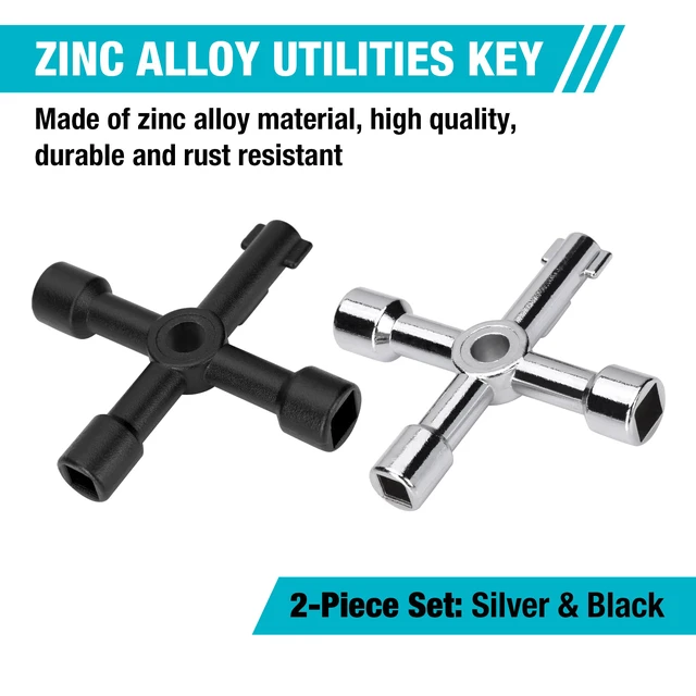 Alt view image 3 of 7 - 4 Way Utility Key, 2-Pack Multi-functional Water Key Set, For Valve, Faucet, and Spigots