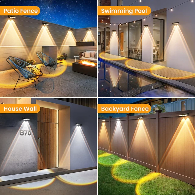 Alt view image 2 of 7 - Solar Fence Lights Outdoor, 16 Pack, 3 Color Modes, IP65 Waterproof Warm/Neutral/Cool White Fence Lights Solar Powered for Outside, Deck Lighting for Wall, Step, Patio, Pathway, Stairs