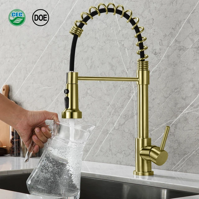 Alt view image 4 of 6 - Kitchen Faucet Head with 15 Adapters, High Pressure 3 Functions Pull Down Kitchen Spray Head Replacement, Pull Out Kitchen Sink Sprayer Nozzle, Brushed Gold, ABS