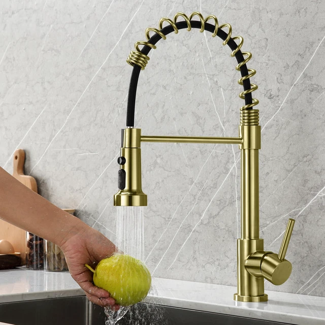 Alt view image 6 of 6 - Kitchen Faucet Head with 15 Adapters, High Pressure 3 Functions Pull Down Kitchen Spray Head Replacement, Pull Out Kitchen Sink Sprayer Nozzle, Brushed Gold, ABS