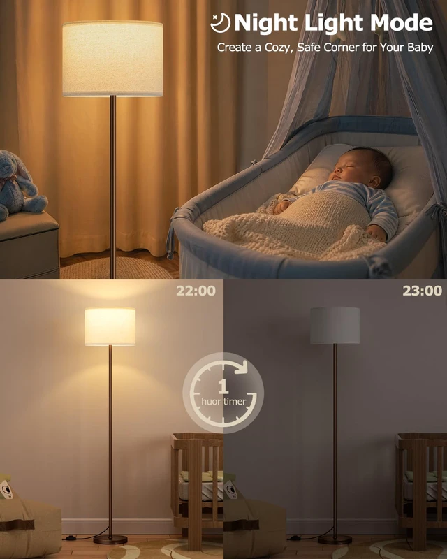 Alt view image 6 of 7 - Dimmable Floor Lamp for Living Room with Remote, 9W 900LM LED Bulb Included, Deep Beige Shade Brown Pole