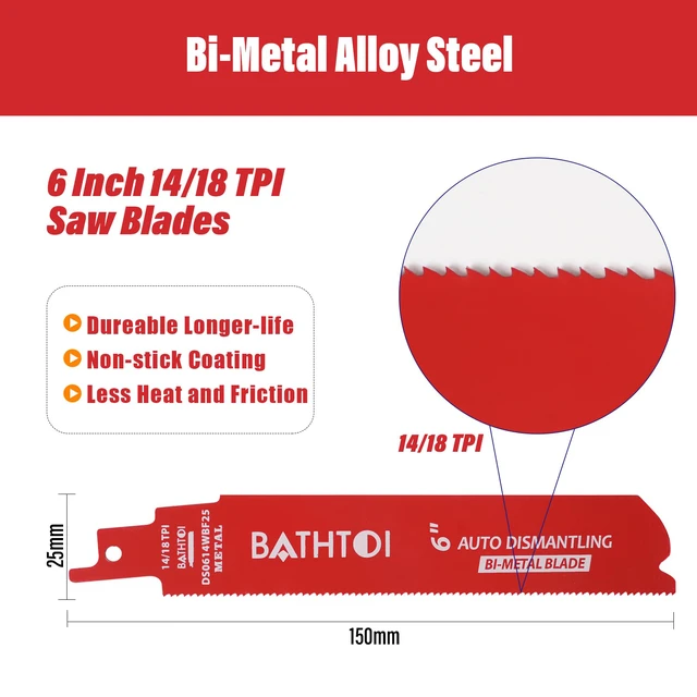 Alt view image 2 of 6 - 25 Pack 6 Inch 14/18 Tpi Reciprocating Saw Blades for Metal Cutting for Automobile Dismantling, Bi-Metal Sawzall Blades, Dual Tooth Design, with 8% Cobalt, Longer Life & Faster Cutting Speed