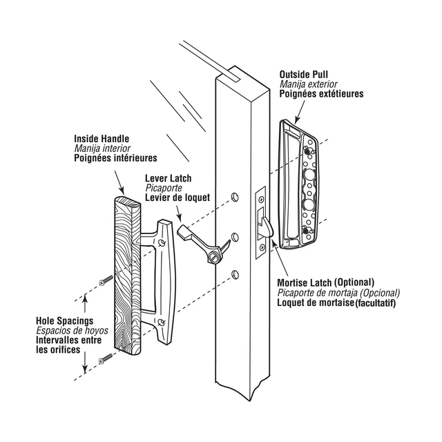 Alt view image 3 of 5 - C 1131 Sliding Glass Door Handle Set, 3-15/16" Hole Spacing