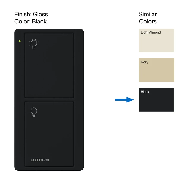 Alt view image 2 of 6 - Pico Remote for Caseta Smart Switch, 2-Button Control, Remote On/Off control, for wireless 3-way with Caseta switch, for table top or wallmount use, PJ2-2B-GBL-L01, Black