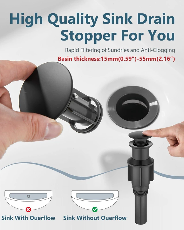 Alt view image 7 of 7 - Matte Black Vessel Sink Faucet Bathroom Faucet Tall Stainless Steel Bathroom Sink Faucet Single Handle One Hole Round Body with Pop up Drain Basin Bowl Vanity Lavatory Mixer Tap