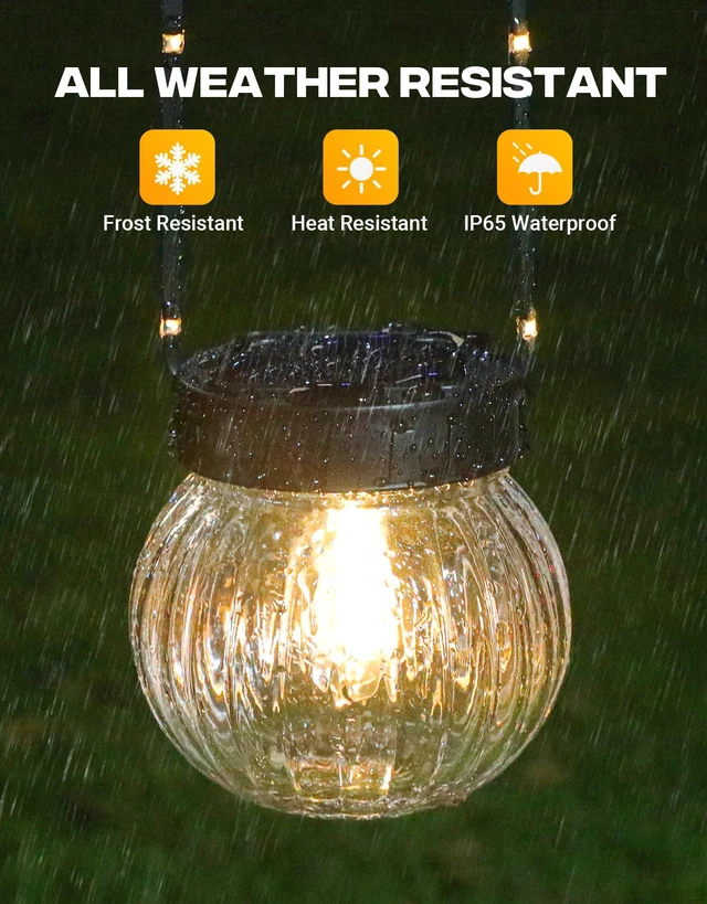 Alt view image 7 of 7 - Solar Lights Outdoor Waterproof 12-Pack, Solar Powered Hanging Lantern Ribbed Glass Hanging Globes for Yard Decor Christmas Decoration, Shepherd Hook, Garden Tree Ornaments, Clear