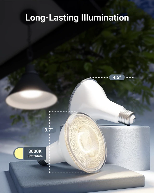 Alt view image 3 of 7 - 4 Pack PAR30 LED Bulbs, Dusk to Dawn Flood Light, 11W, Non-Dimmable 850LM, 3000K Soft White, Photocell Sensor, E26, Wet-Rated Outdoor Flood Light Security, Backyard, Garage, Recessed Can Light