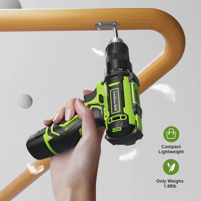 Alt view image 3 of 7 - Cordless Drill Set,12V Power Drill Driver 3/8" Keyless Chuck with 92 Acessories, Built-in LED Light, 25+1 Position, Electric Drill for Home DIY Projects (Green)