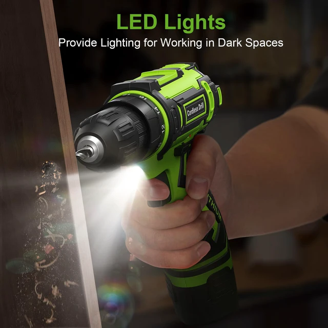 Alt view image 6 of 7 - Cordless Drill Set,12V Power Drill Driver 3/8" Keyless Chuck with 92 Acessories, Built-in LED Light, 25+1 Position, Electric Drill for Home DIY Projects (Green)