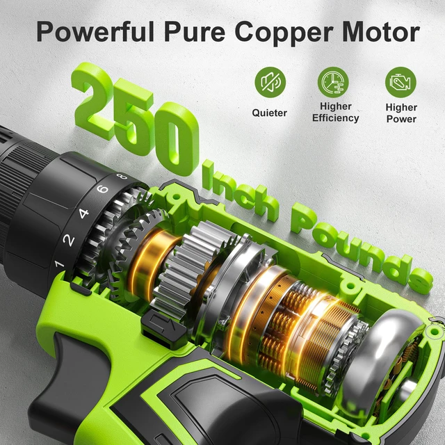 Alt view image 7 of 7 - Cordless Drill Set,12V Power Drill Driver 3/8" Keyless Chuck with 92 Acessories, Built-in LED Light, 25+1 Position, Electric Drill for Home DIY Projects (Green)
