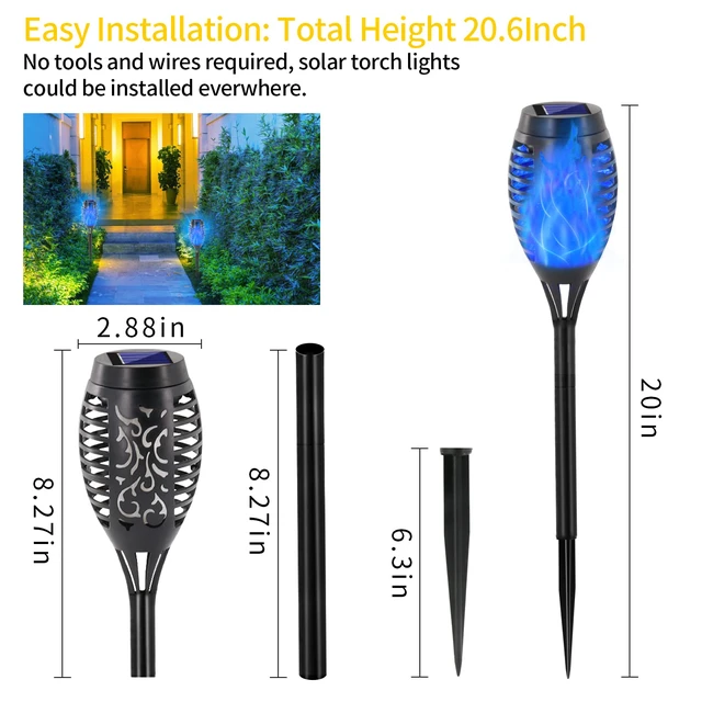 Alt view image 2 of 7 - Solar Lights Outdoor, 12 Pack Blue Solar Torch Light IP 65 Waterproof, Vivid Flickering Flame, Easter Flame Torches, Decoration for Garden Yard Landscape