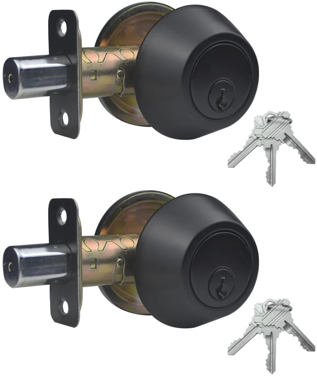 Main image of 1 Side Keyed Deadbolt Lock,Single Cylinder Dead Bolt, Matte Black Round Exterior Keyed Front Entry Inside Door Deadbolt, 2 Pack