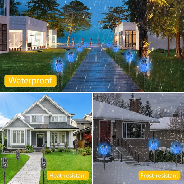 Alt view image 5 of 7 - Solar Lights Outdoor, 12 Pack Blue Solar Torch Light IP 65 Waterproof, Vivid Flickering Flame, Easter Flame Torches, Decoration for Garden Yard Landscape