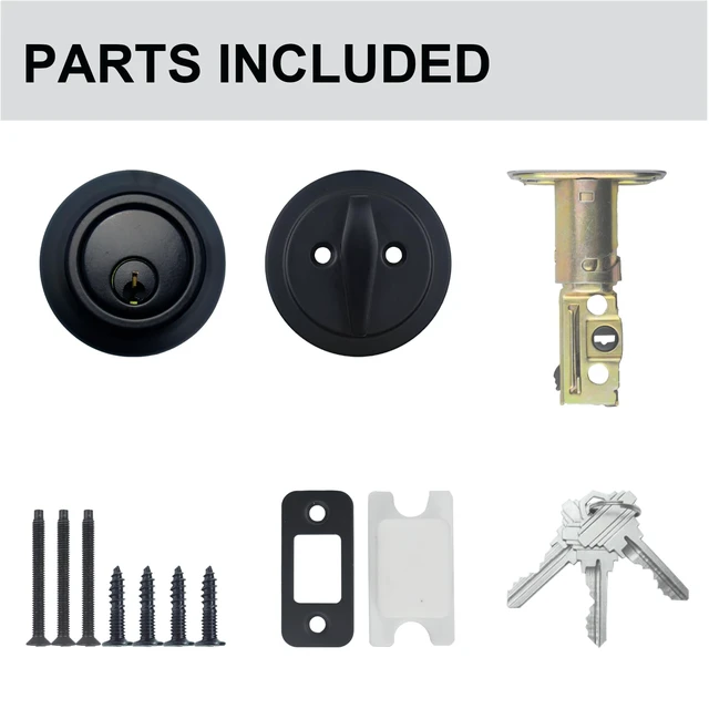 Alt view image 2 of 6 - 1 Side Keyed Deadbolt Lock,Single Cylinder Dead Bolt, Matte Black Round Exterior Keyed Front Entry Inside Door Deadbolt, 2 Pack