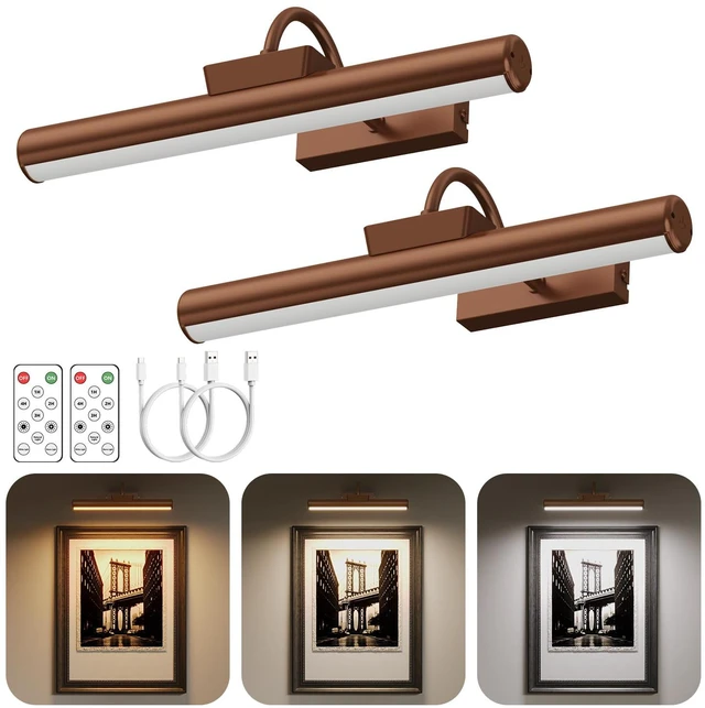 Main image of 13" Wireless Picture Lights for Wall, Rechargeable Art Light, 2Pack Bronze Aluminum Photo Frame Light, Remote & Touch Control, 5000mAh Battery, 3 Color Temp, Dimmable, Magnetic Gallery Painting Light