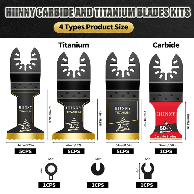 Alt view image 2 of 7 - 16PCS Titanium and Carbide Oscillating Tool Blades, Heary Duty for Hard Material,Professional Universal Oscillating Saw Blades Multitool Blades Kits for Metal Wood Dewalt Milwaukee Ryobi Fein