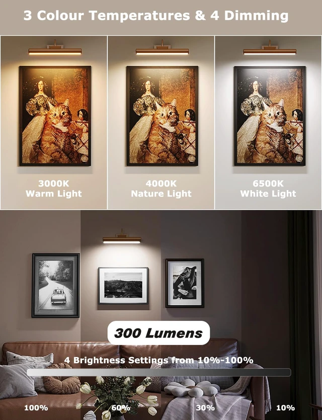 Alt view image 2 of 7 - 13" Wireless Picture Lights for Wall, Rechargeable Art Light, 2Pack Bronze Aluminum Photo Frame Light, Remote & Touch Control, 5000mAh Battery, 3 Color Temp, Dimmable, Magnetic Gallery Painting Light