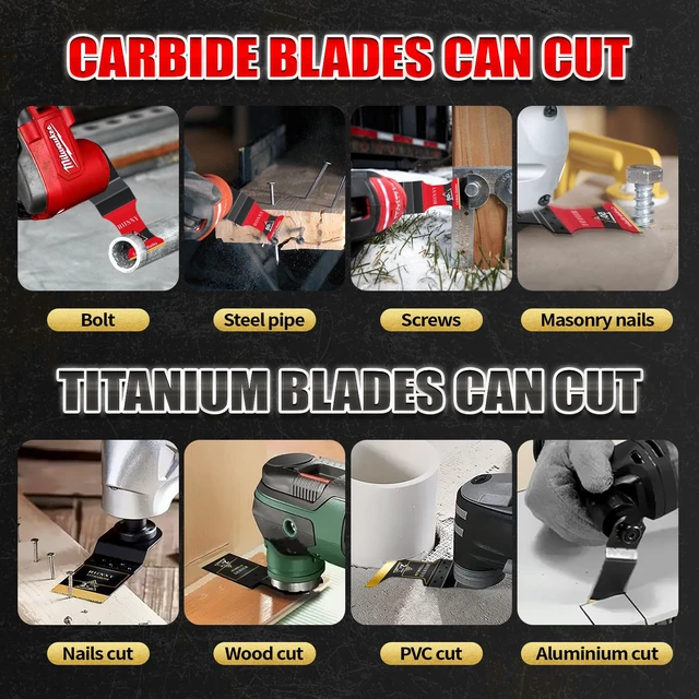 Alt view image 7 of 7 - 16PCS Titanium and Carbide Oscillating Tool Blades, Heary Duty for Hard Material,Professional Universal Oscillating Saw Blades Multitool Blades Kits for Metal Wood Dewalt Milwaukee Ryobi Fein