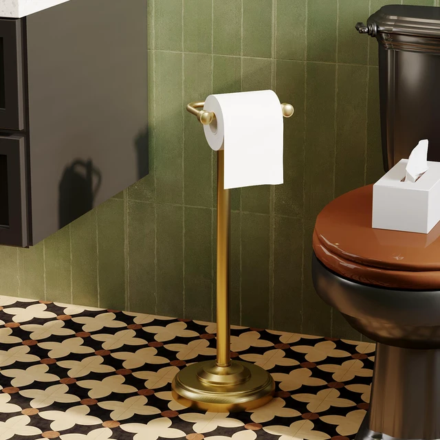 Alt view image 2 of 7 - Toilet Paper Holder Stand,Free Standing Toilet Paper Holder,Modern Post Pivoting Toilet Paper Stand with Stable Weighted Base,SUS304 Stainless Steel Tissue Roll Holder Stand for Bathroom,Brushed Gold
