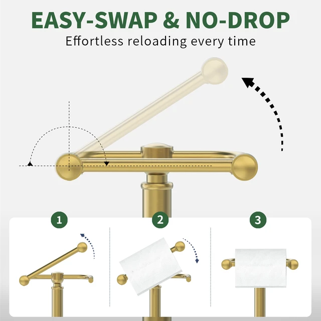 Alt view image 3 of 7 - Toilet Paper Holder Stand,Free Standing Toilet Paper Holder,Modern Post Pivoting Toilet Paper Stand with Stable Weighted Base,SUS304 Stainless Steel Tissue Roll Holder Stand for Bathroom,Brushed Gold