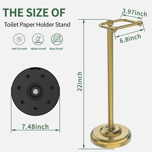 Alt view image 4 of 7 - Toilet Paper Holder Stand,Free Standing Toilet Paper Holder,Modern Post Pivoting Toilet Paper Stand with Stable Weighted Base,SUS304 Stainless Steel Tissue Roll Holder Stand for Bathroom,Brushed Gold