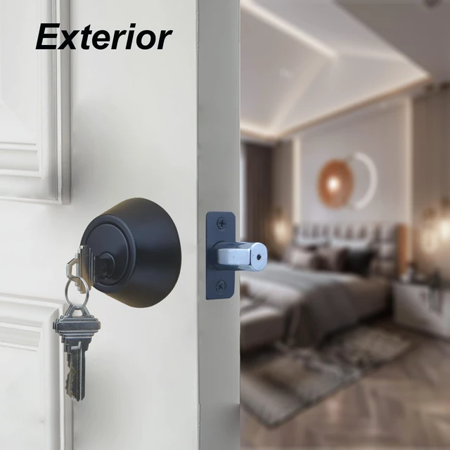 Alt view image 3 of 6 - 1 Side Keyed Deadbolt Lock,Single Cylinder Dead Bolt, Matte Black Round Exterior Keyed Front Entry Inside Door Deadbolt, 2 Pack