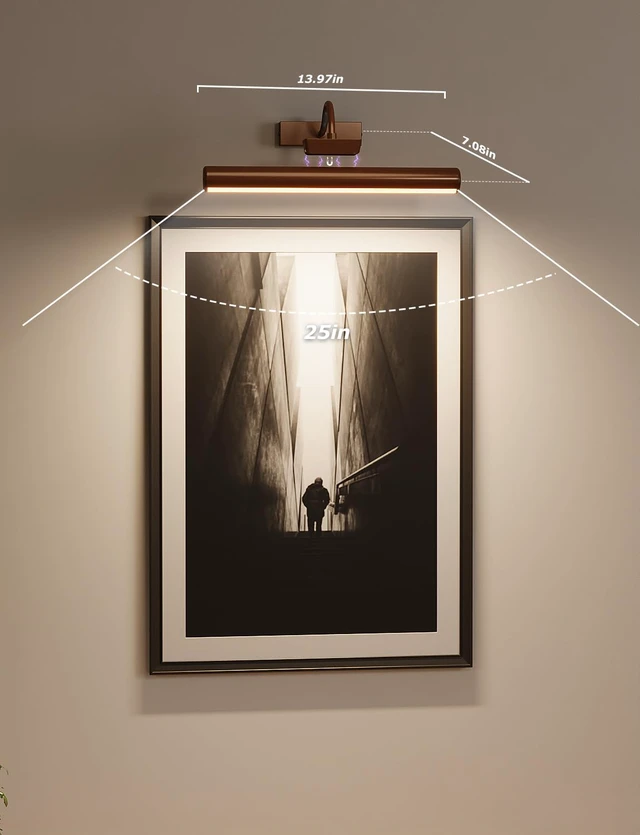 Alt view image 4 of 7 - 13" Wireless Picture Lights for Wall, Rechargeable Art Light, 2Pack Bronze Aluminum Photo Frame Light, Remote & Touch Control, 5000mAh Battery, 3 Color Temp, Dimmable, Magnetic Gallery Painting Light