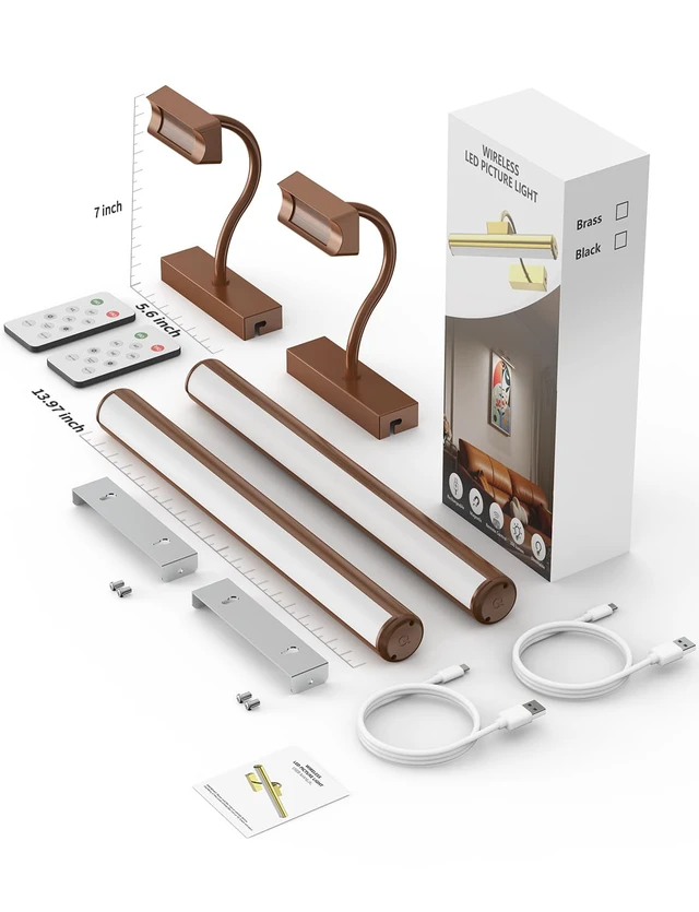 Alt view image 7 of 7 - 13" Wireless Picture Lights for Wall, Rechargeable Art Light, 2Pack Bronze Aluminum Photo Frame Light, Remote & Touch Control, 5000mAh Battery, 3 Color Temp, Dimmable, Magnetic Gallery Painting Light