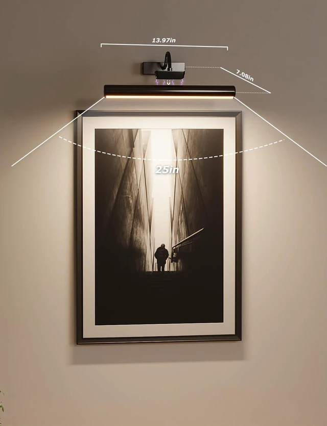 Alt view image 5 of 6 - 13" Wireless Picture Lights for Wall, Rechargeable Art Light, 2Pack Black Aluminum Photo Frame Light, Remote & Touch Control, 5000mAh Battery, 3 Color Temp, Dimmable, Magnetic Gallery Painting Light
