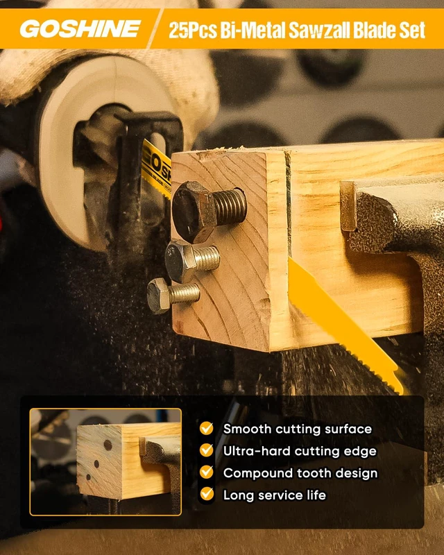 Alt view image 6 of 7 - 25 Pack 9" 6/12 TPI Bi-Metal Demolition Reciprocating Saw Blades for Wood with Nails, Nail-Embedded Wood, Pallets,PVC,Cuts Thick Metal from 3/16" to 1/2", Compatible with Dewalt Sawzall Blades