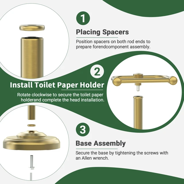 Alt view image 5 of 7 - Toilet Paper Holder Stand,Free Standing Toilet Paper Holder,Modern Post Pivoting Toilet Paper Stand with Stable Weighted Base,SUS304 Stainless Steel Tissue Roll Holder Stand for Bathroom,Brushed Gold