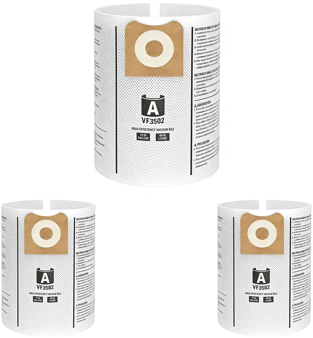 Main image of 3 Pack VF3502 Replacement Bags for Rigid 12-16 Gallon Wet/Dry Vacuums Fit RIDGID Vacs Models# WD14500 HD12000, High Performance Dust Filter Bags made of NEW PET Material, Tear Resistant