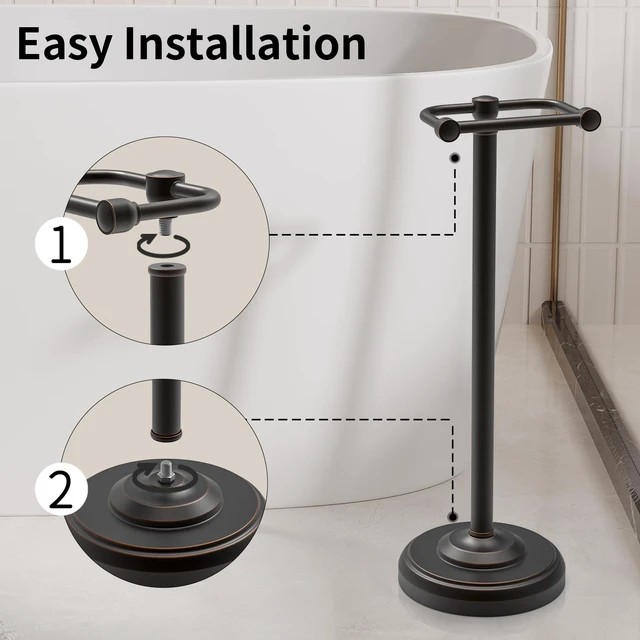 Alt view image 4 of 6 - Toilet Paper Holder Stand, Freestanding Toilet Paper Holder,Farmhouse Post Pivoting Toilet Paper Stand with Stable Weighted Base,Stainless Steel Tissue Roll Holder Stand for Bathroom,Oil Rubbed Bronze