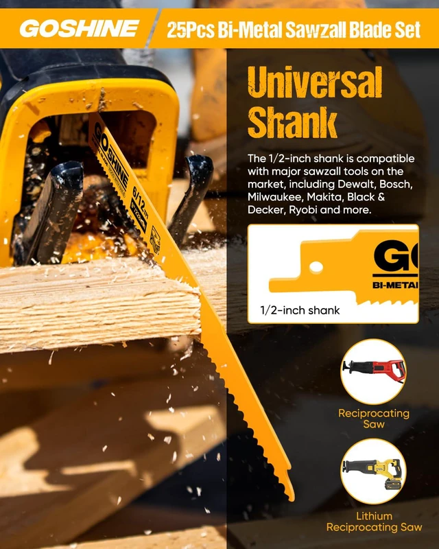 Alt view image 5 of 7 - 25 Pack 9" 6/12 TPI Bi-Metal Demolition Reciprocating Saw Blades for Wood with Nails, Nail-Embedded Wood, Pallets,PVC,Cuts Thick Metal from 3/16" to 1/2", Compatible with Dewalt Sawzall Blades