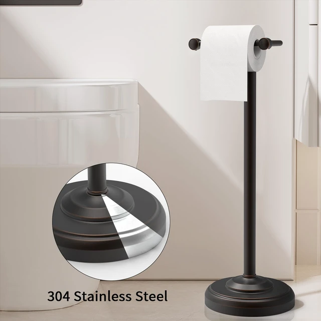 Alt view image 5 of 6 - Toilet Paper Holder Stand, Freestanding Toilet Paper Holder,Farmhouse Post Pivoting Toilet Paper Stand with Stable Weighted Base,Stainless Steel Tissue Roll Holder Stand for Bathroom,Oil Rubbed Bronze