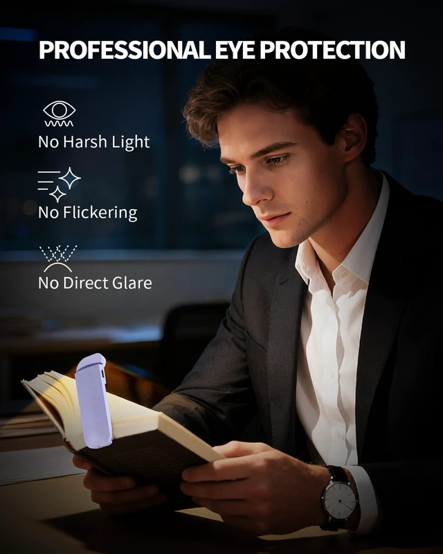 Alt view image 3 of 7 - Book Reading Light, 2 Pack Rechargeable Clip on Booklight, Eye Caring 3 Color Temperatures & 5 Brightness Levels, Night Use for Bed, Long Lasting, Reading at Night in Bed, Purple+Light Blue